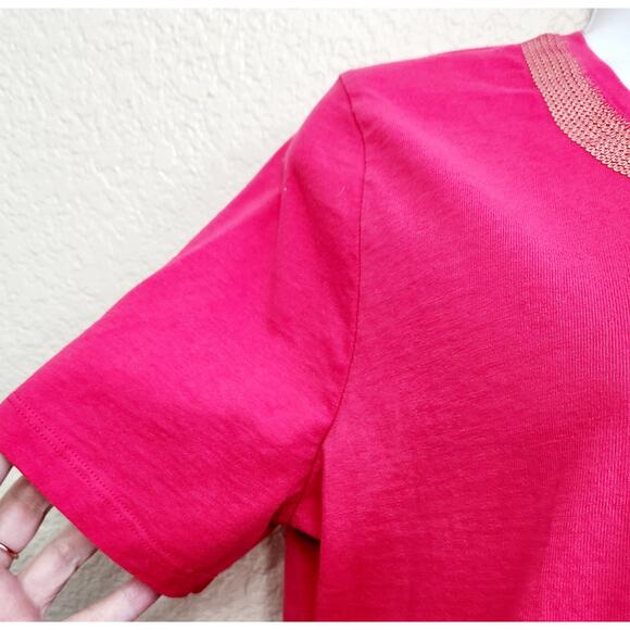 A La Carte For Draper's & Damon's Pink Round Sequin Neck Top Large Soft Stretch - Picture 2 of 4
